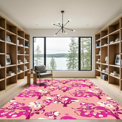 Vivid Pink Floral Tree Meadow Rug