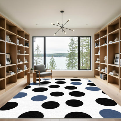 Bold Black Blue Polka Dot Circles Rug