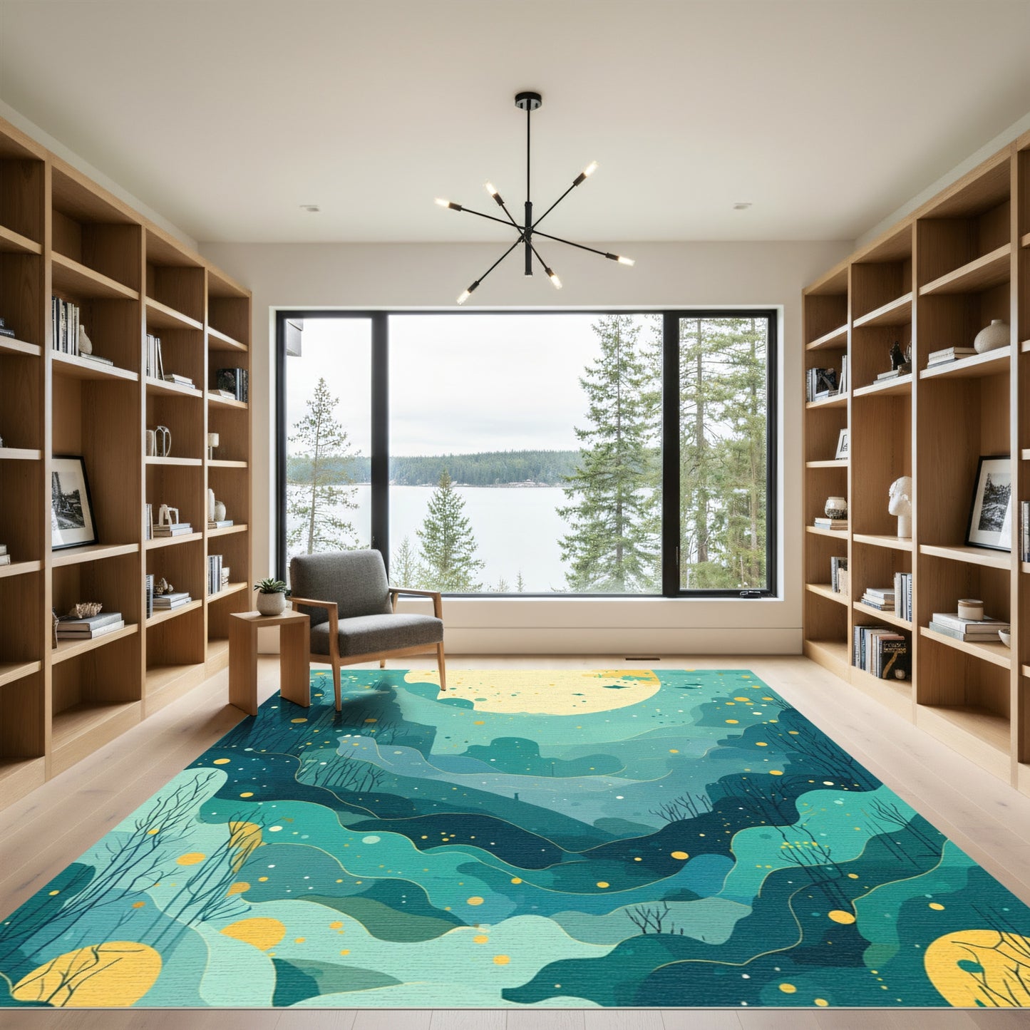 Dreamy teal and yellow abstract hills Rug