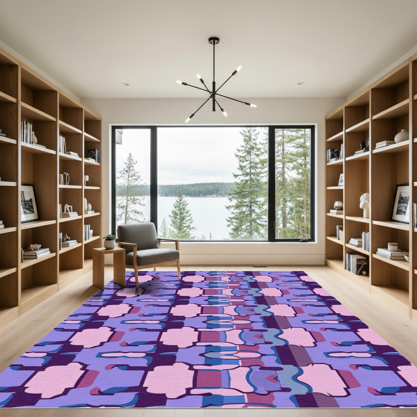 Abstract Lavender Geometric Stripes Rug