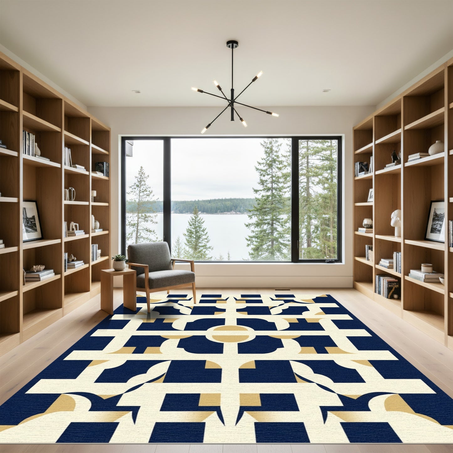 Navy Gold Geometric Lattice Rug