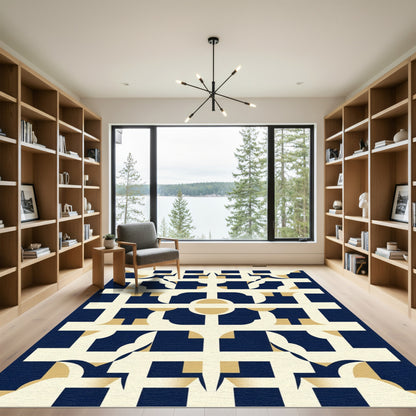 Navy Gold Geometric Lattice Rug