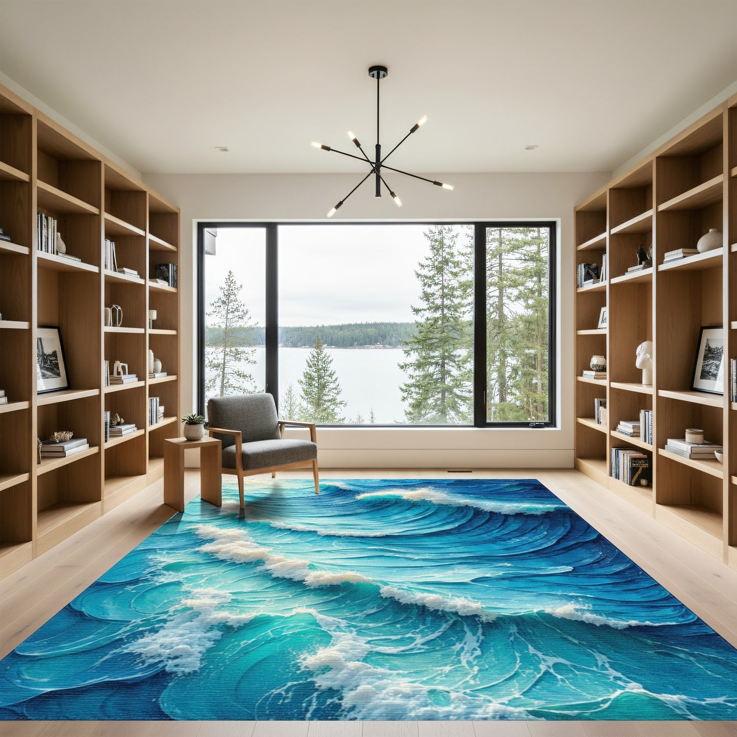 Vibrant Blue Crashing Waves Rug