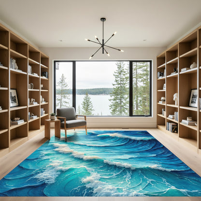 Vibrant Blue Crashing Waves Rug