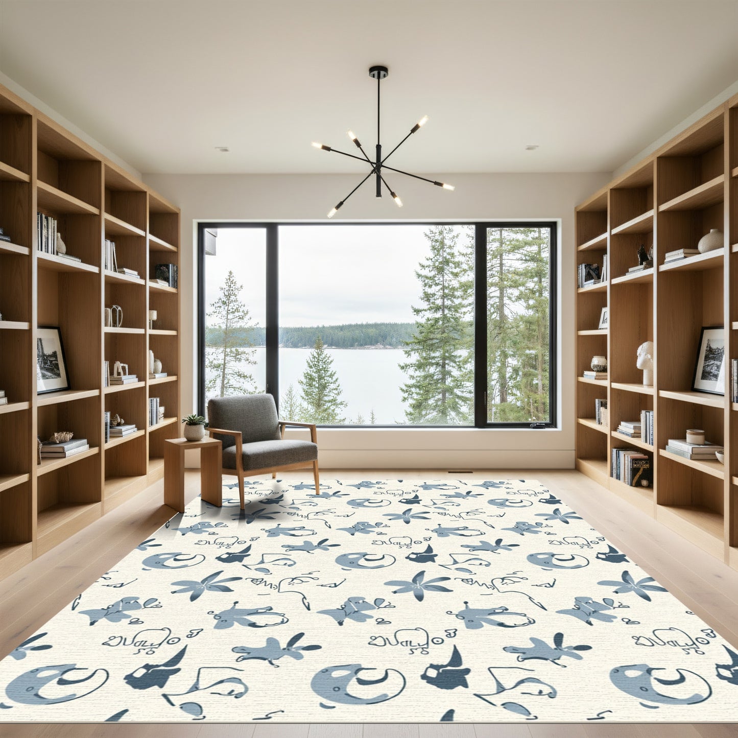 Delicate Blue Abstract Scribble Medley Rug