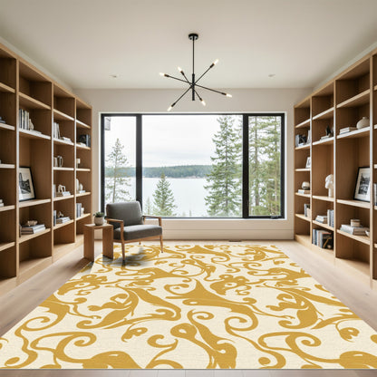 Golden Ochre Swirl Abstract Rug