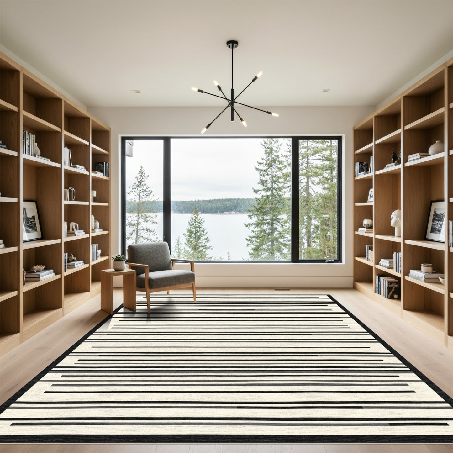 Cream Black Gray Linear Harmony Rug