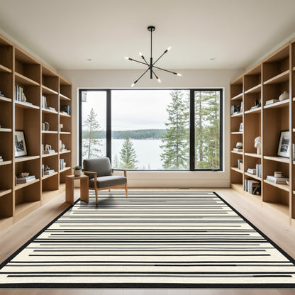 Cream Black Gray Linear Harmony Rug