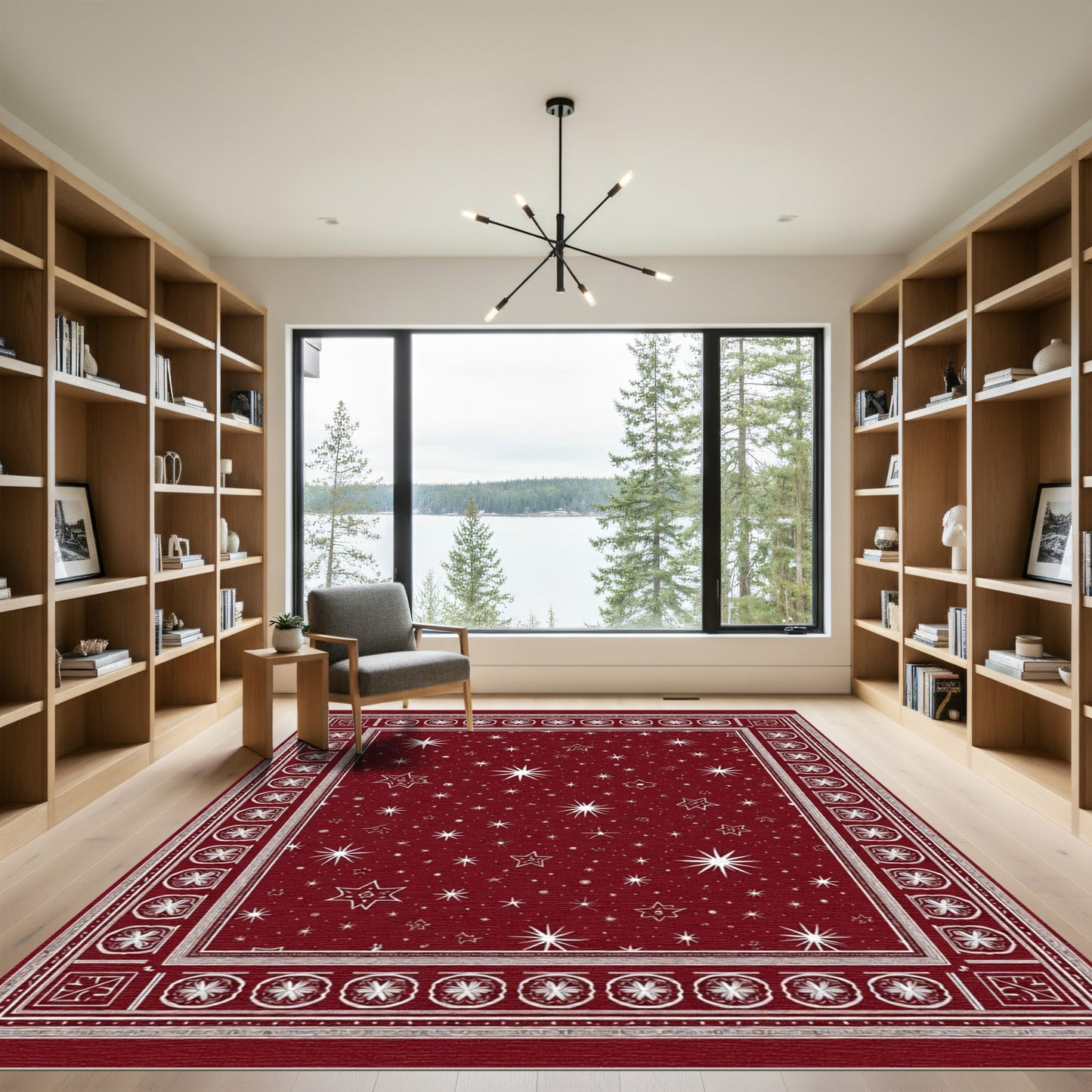 Crimson Starry Night Medallion Border Rug