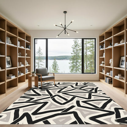 Bold Black Geometric Angles Rug