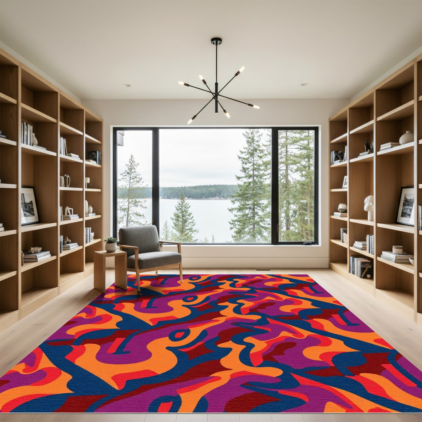 Bold Orange Purple Abstract Flow Rug