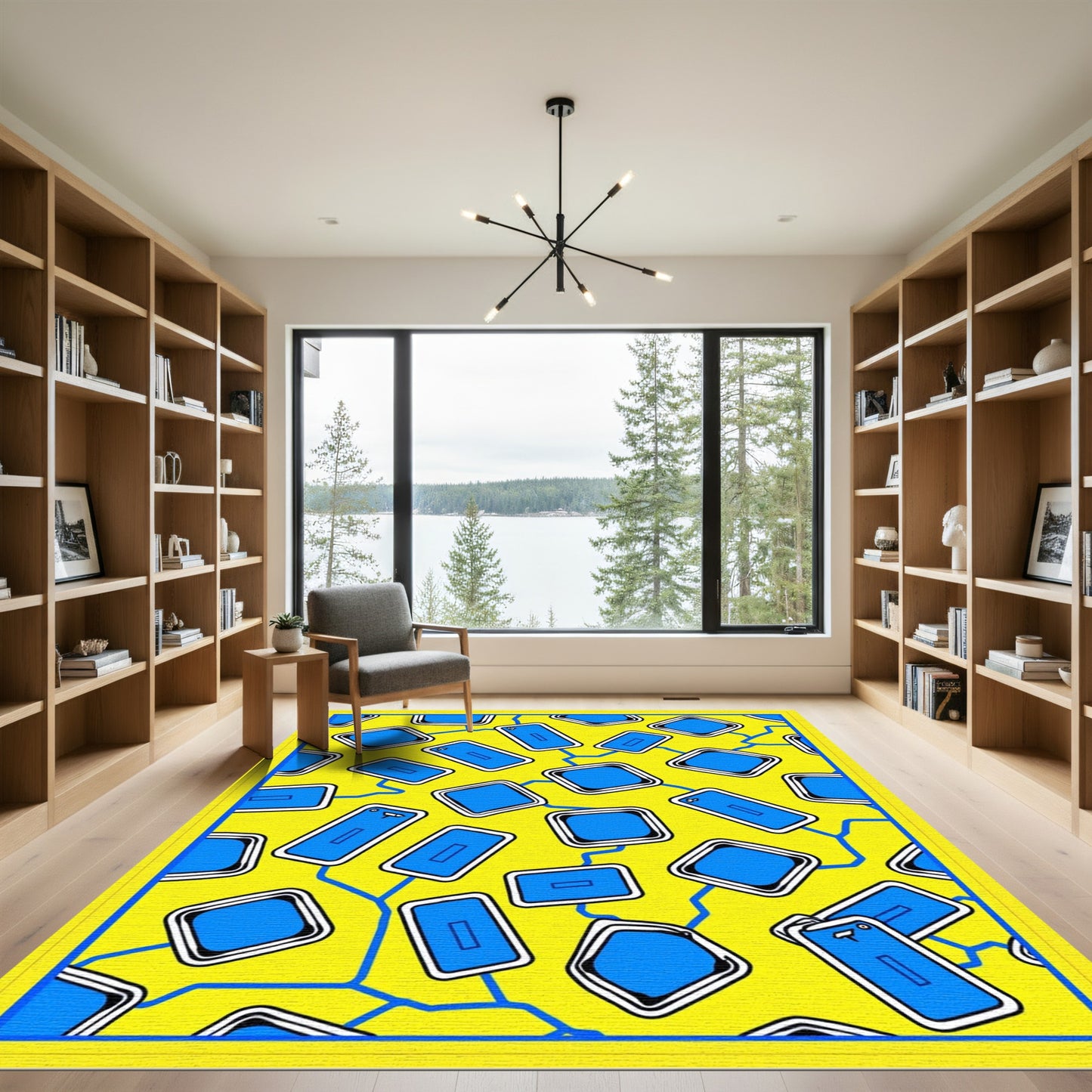 Retro Yellow Blue Digital Grid Rug