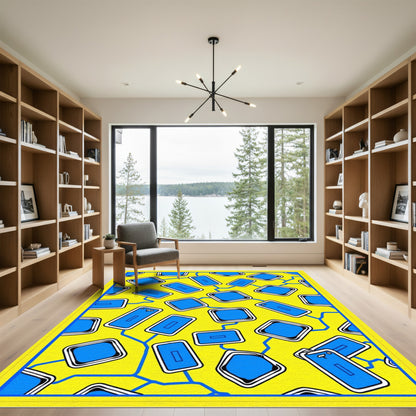 Retro Yellow Blue Digital Grid Rug