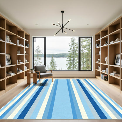 Striped Blue Cream Vertical Bands Rug
