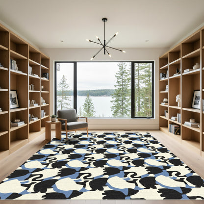 Modern Organic Black White Blue Rug
