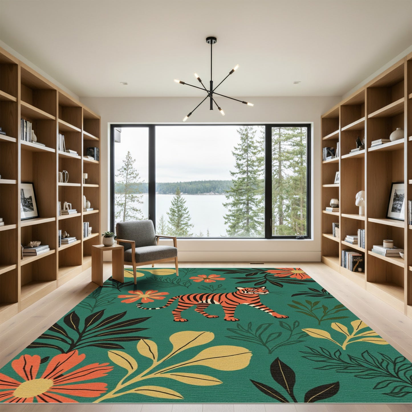 Vibrant Tiger Coral Floral Jungle Rug