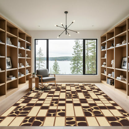 Brown Tan Abstract Giraffe Grid Rug