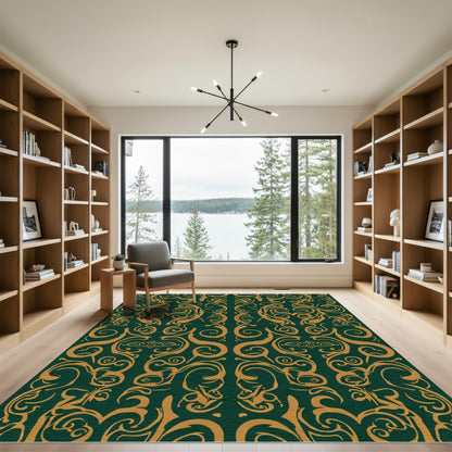 Emerald Gold Curlicue Flourish Rug