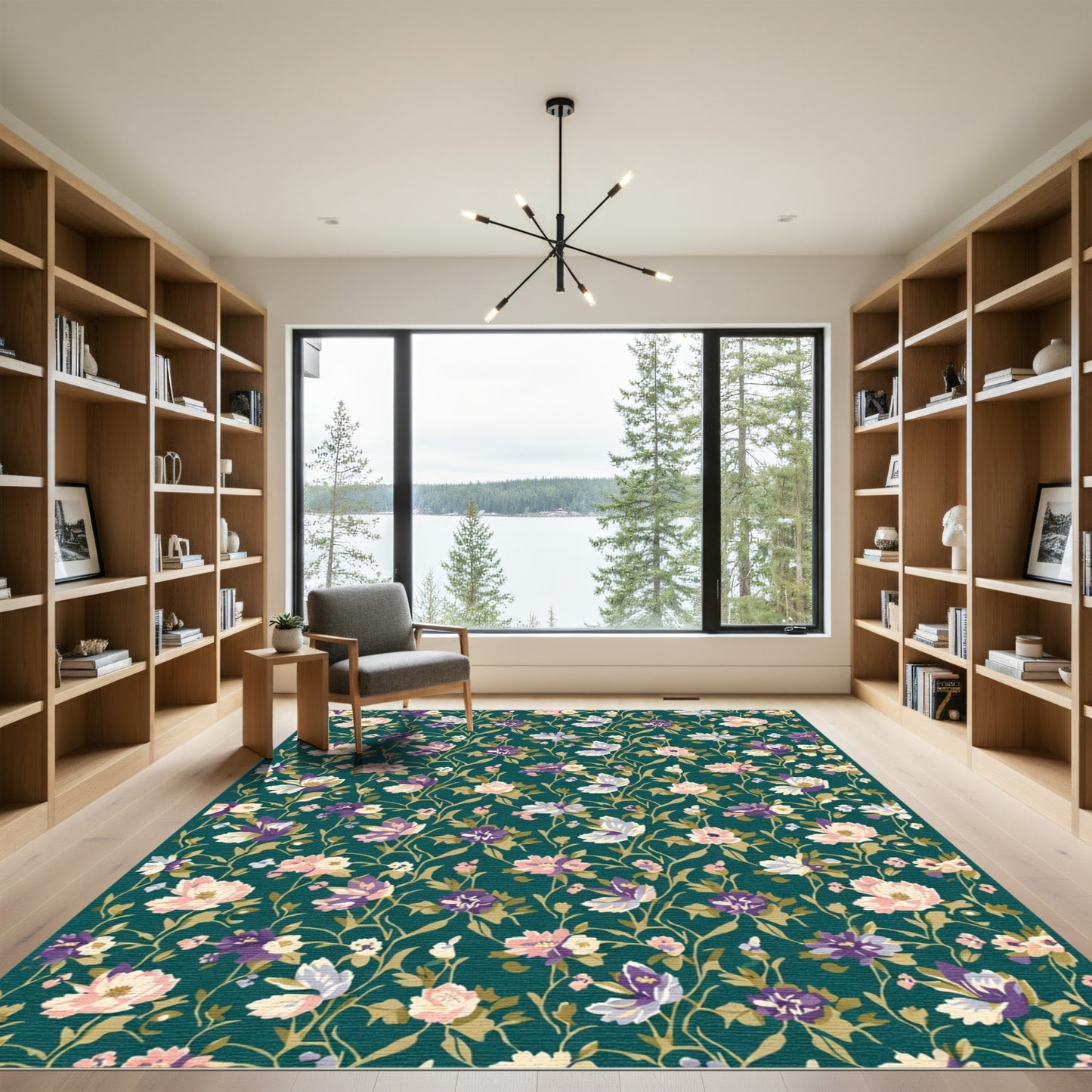 Teal Garden Floral Collage Rug