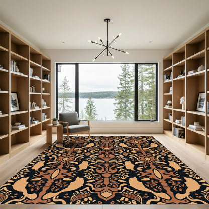 Brown Ochre Abstract Animal Medallions Rug