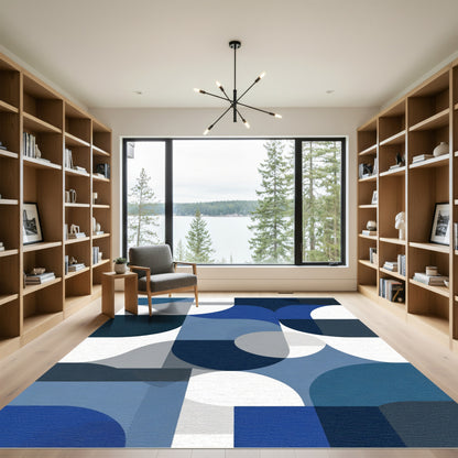 Modern Deep Blue Geometric Shapes Rug