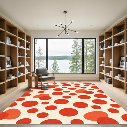 Crimson Circles Scattered Abstract Rug