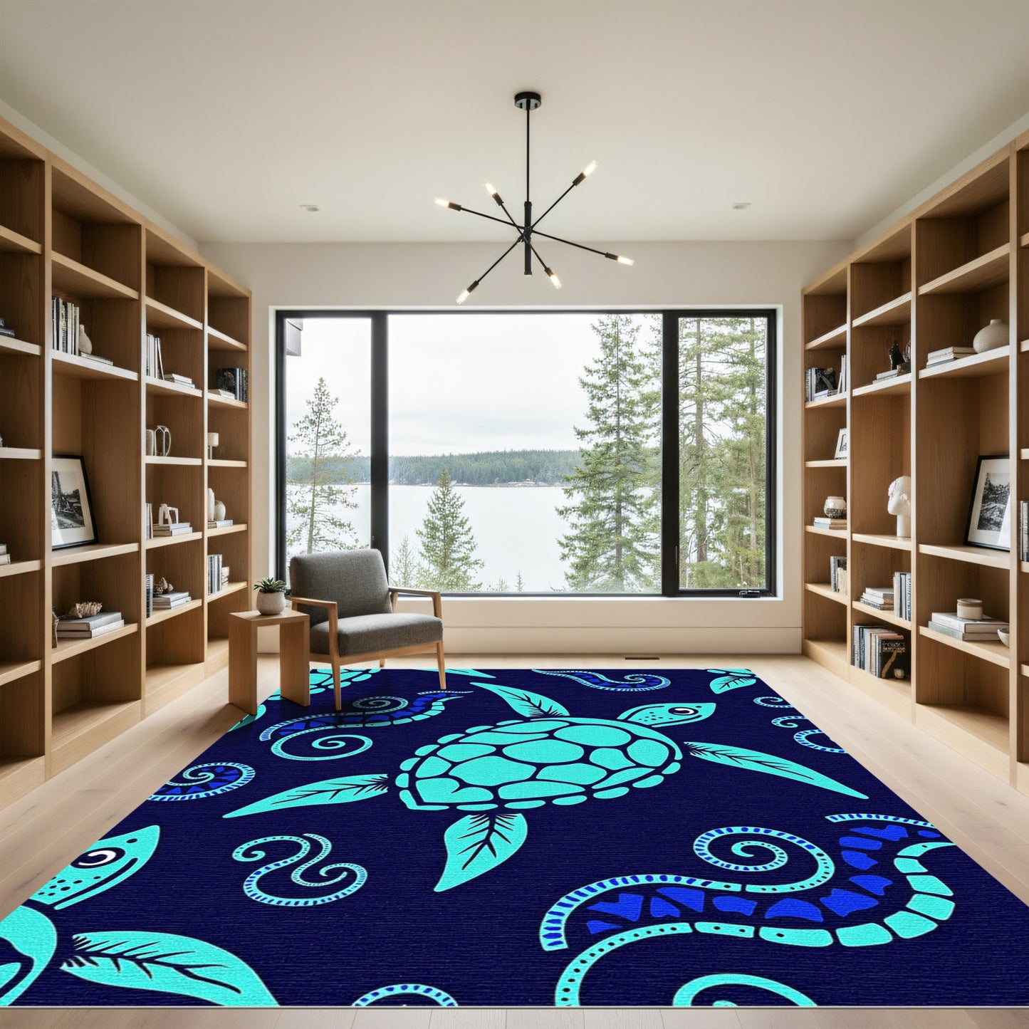 Aqua Turtle Ocean Swirls Rug