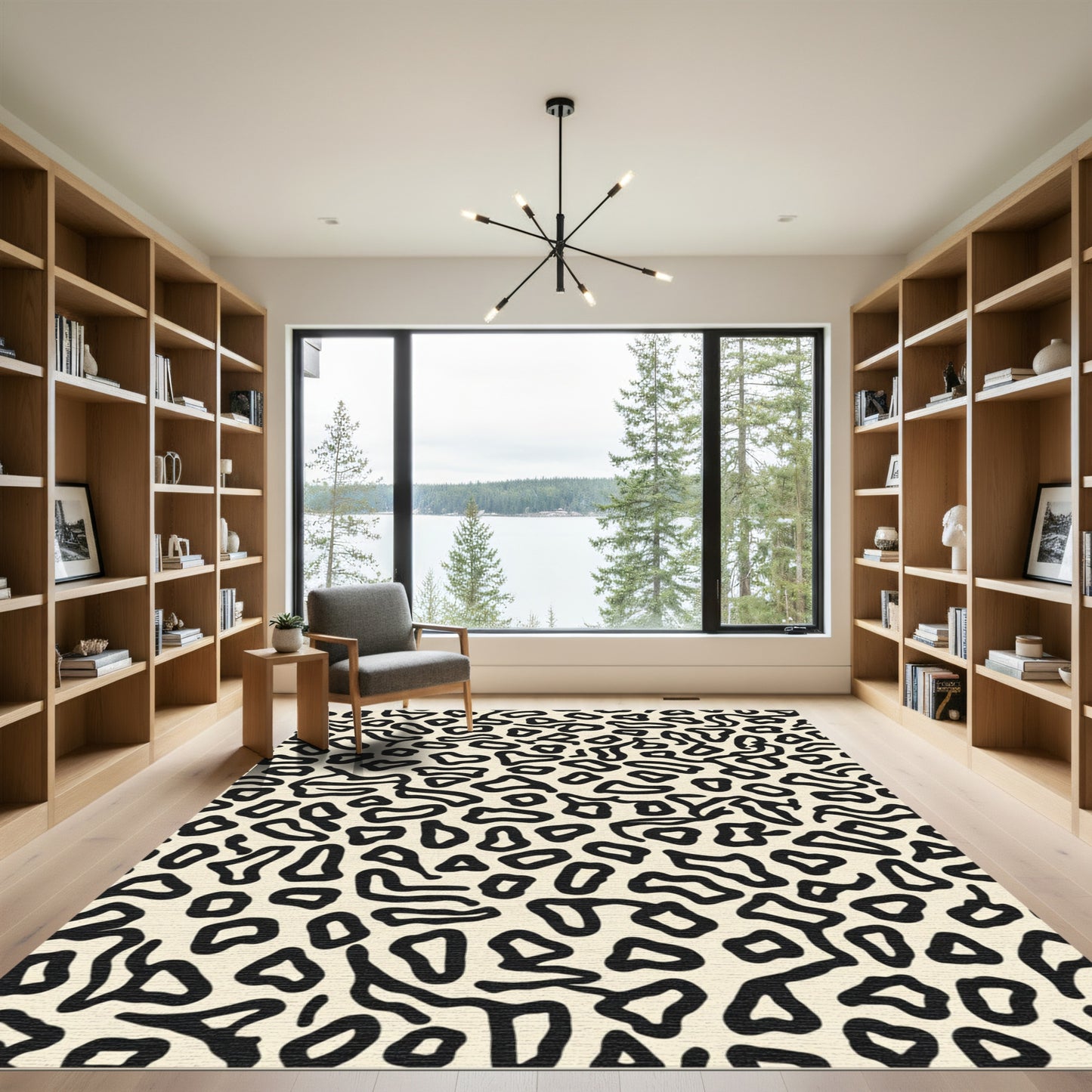Organic Black Cream Abstract Leopard Rug