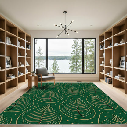 Emerald Green Palm Frond Botanical Rug