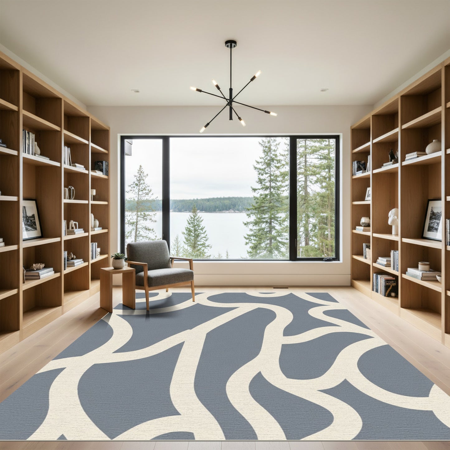 Gray Abstract Organic Flow Rug