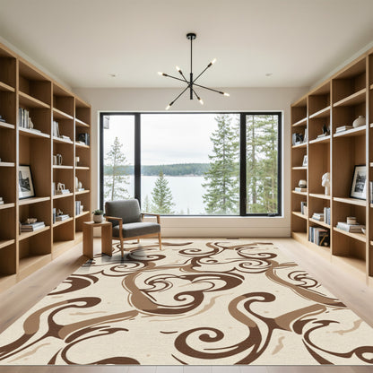 Warm Brown Swirl Abstract Rug