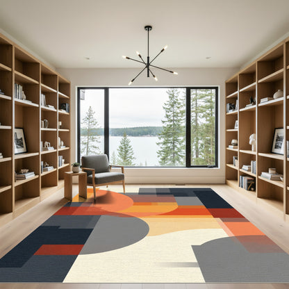 Modern Orange Abstract Geometric Forms Rug