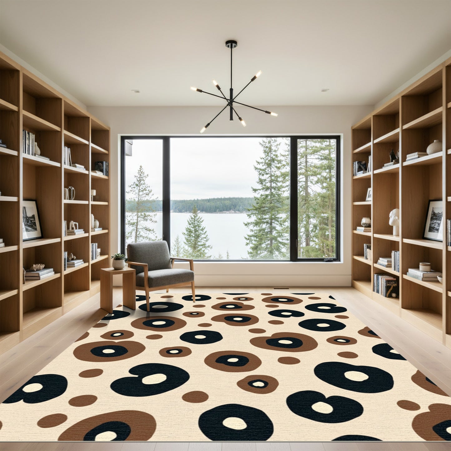 Brown Black White Spotted Organic Shapes Rug