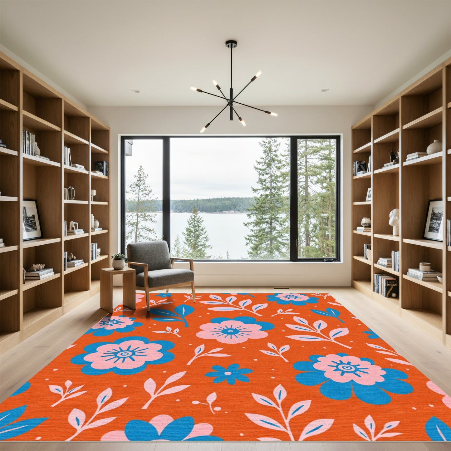 Retro Pink Blue Floral Sprigs Rug