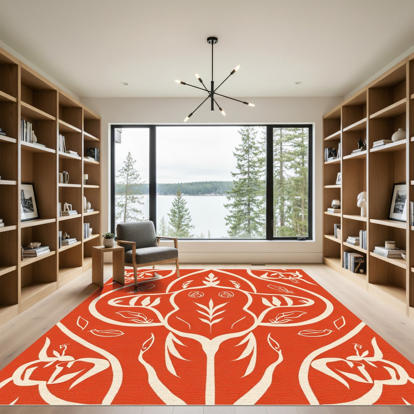 Bold Orange Floral Crest Rug