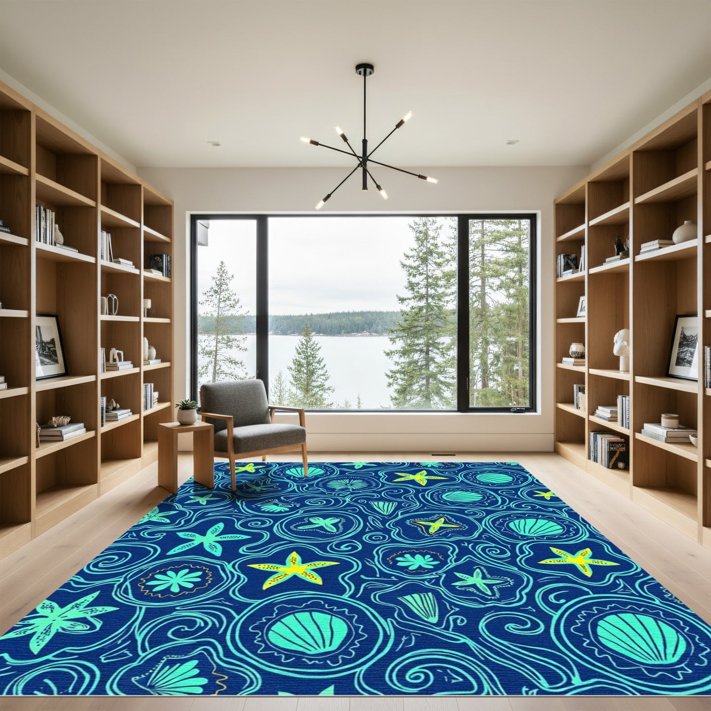 Oceanic Starfish Seashell Swirl Rug