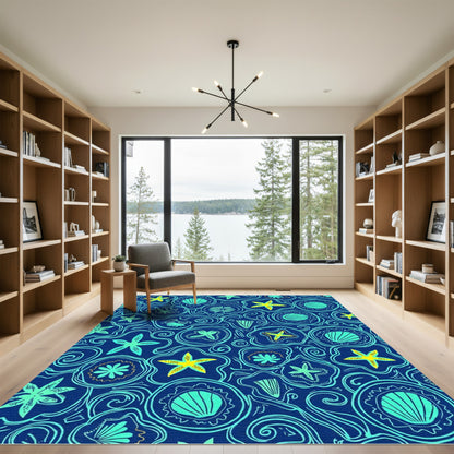 Oceanic Starfish Seashell Swirl Rug