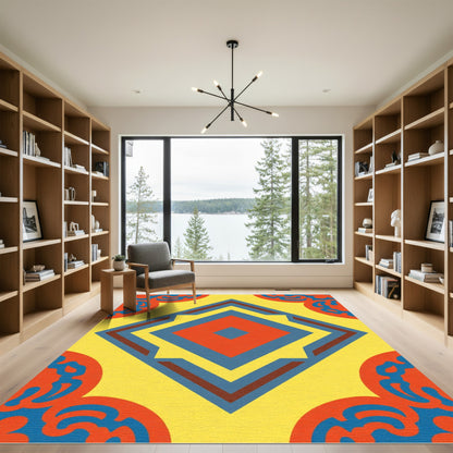 Vibrant Yellow Red Blue Geometric Diamond Rug