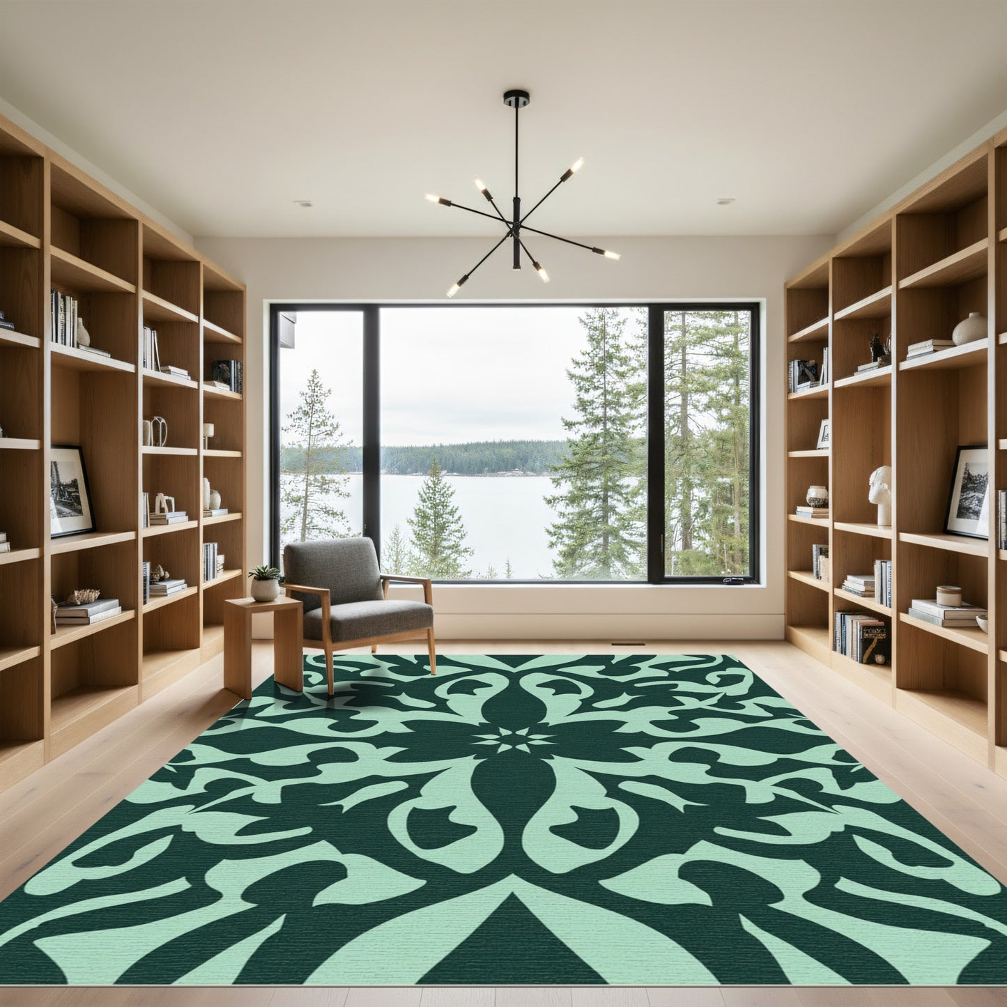 Teal Abstract Floral Medallion Rug