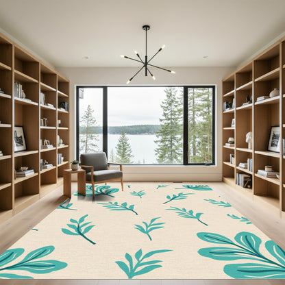 Teal Leaf Branch Pattern Rug