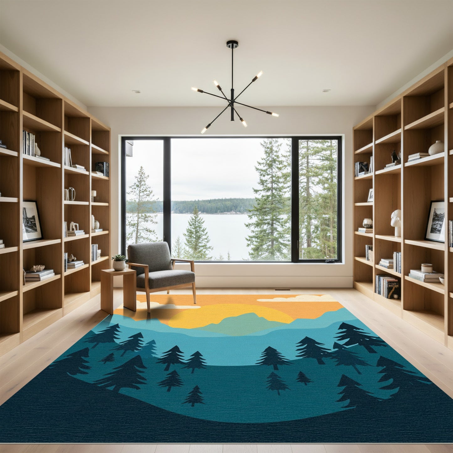 Vibrant Golden Sunset Forest Landscape Rug