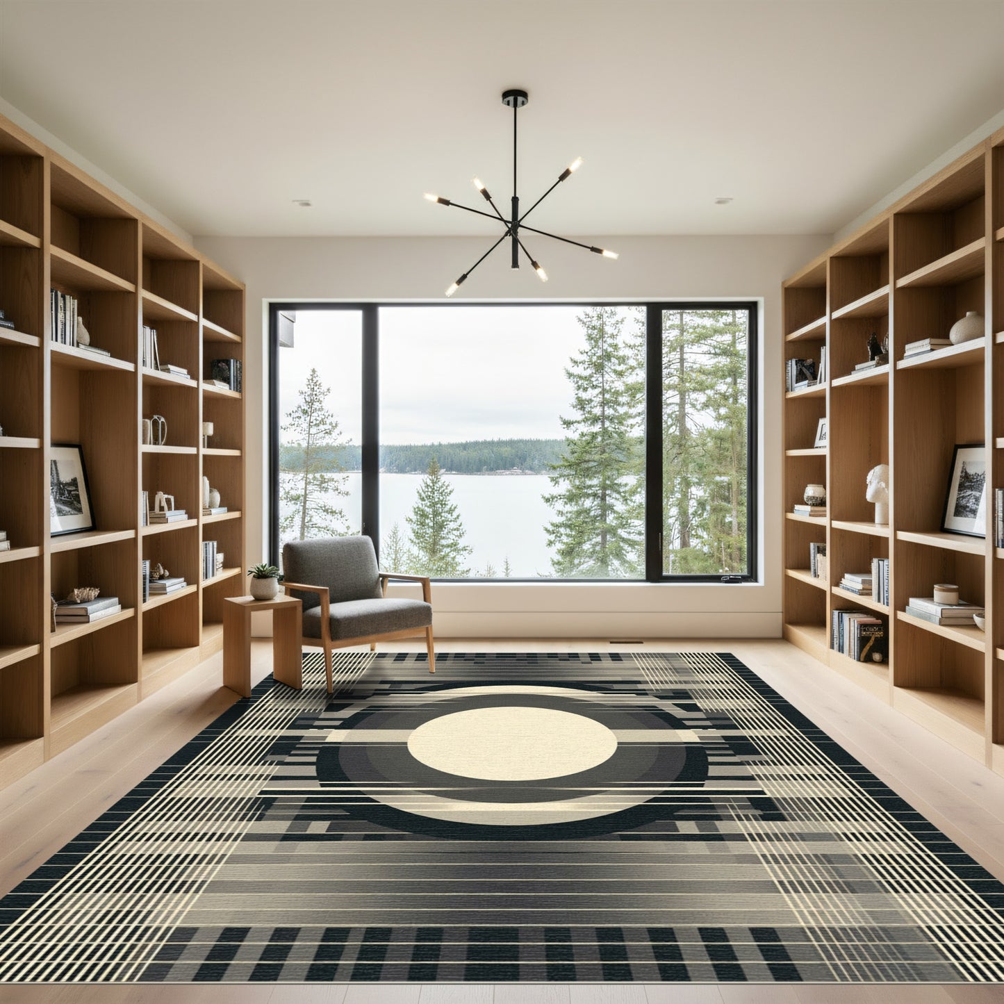 Monochrome Circles And Grid Rug