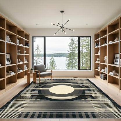 Monochrome Circles And Grid Rug