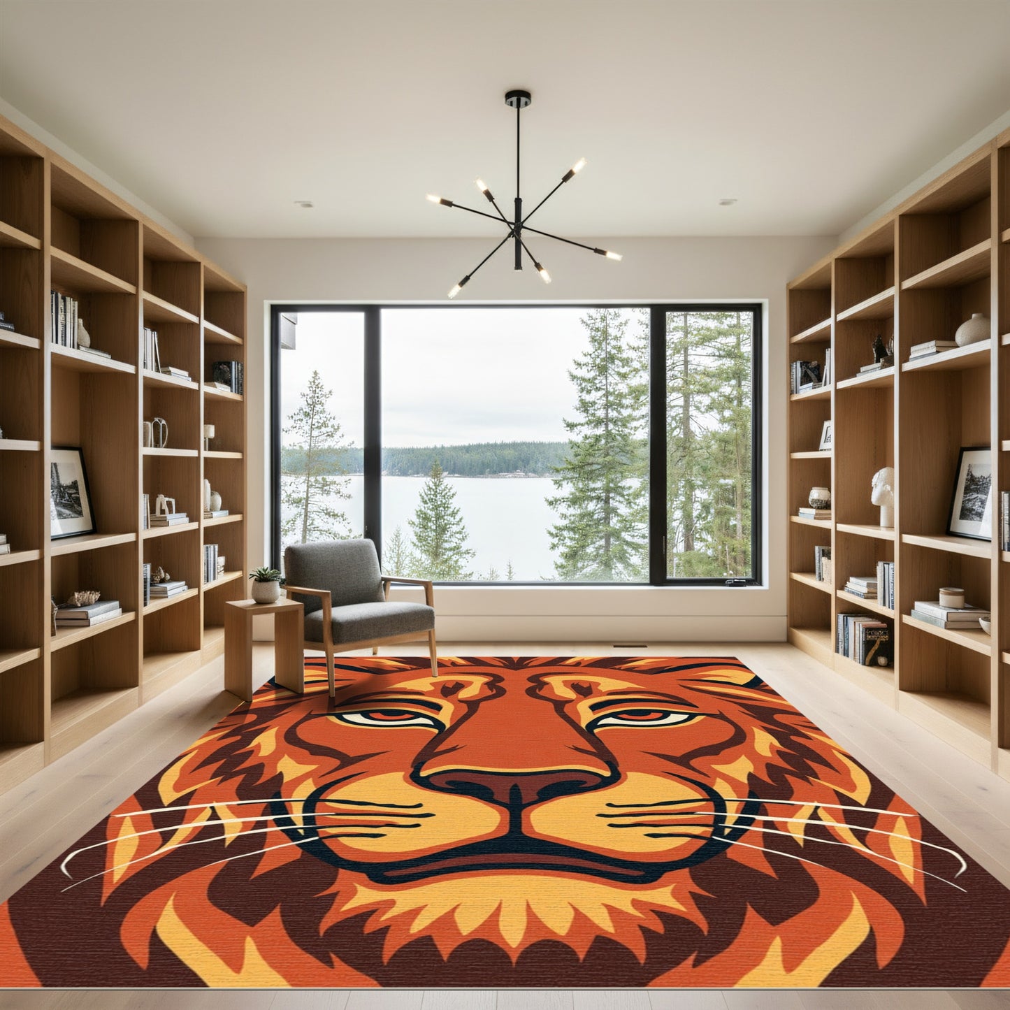Bold Orange Lion Face Portrait Rug