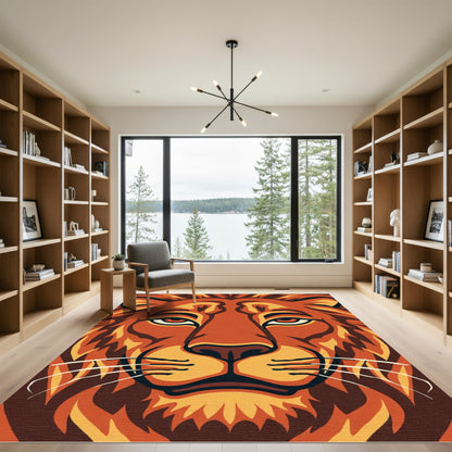 Bold Orange Lion Face Portrait Rug