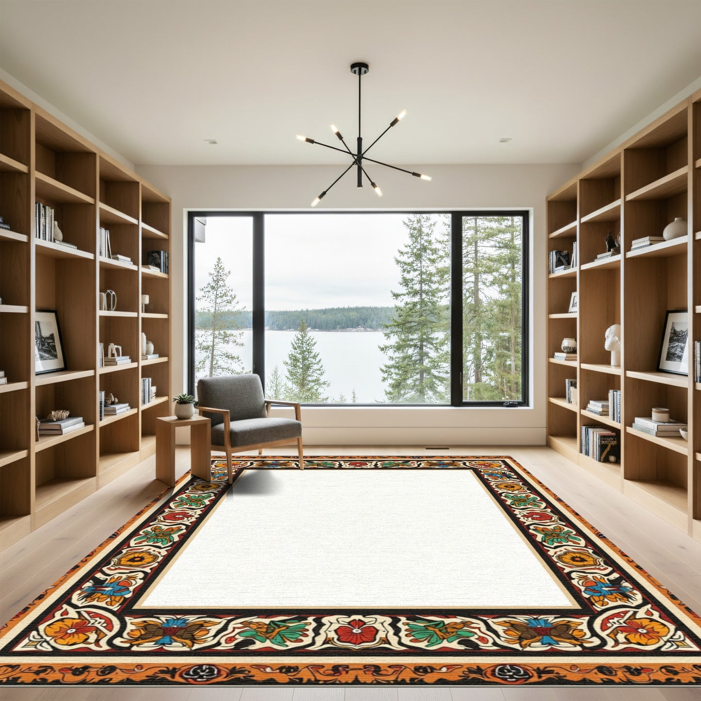 Vibrant Floral Medallion Border Rug