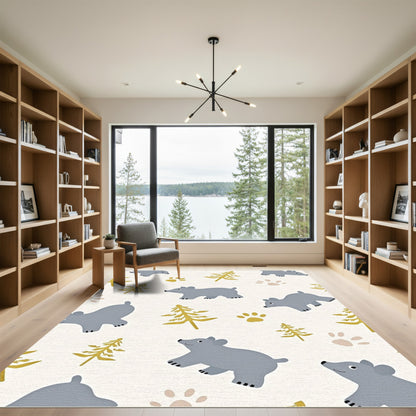 Cute Gray Bears Gold Pine Trees Rug