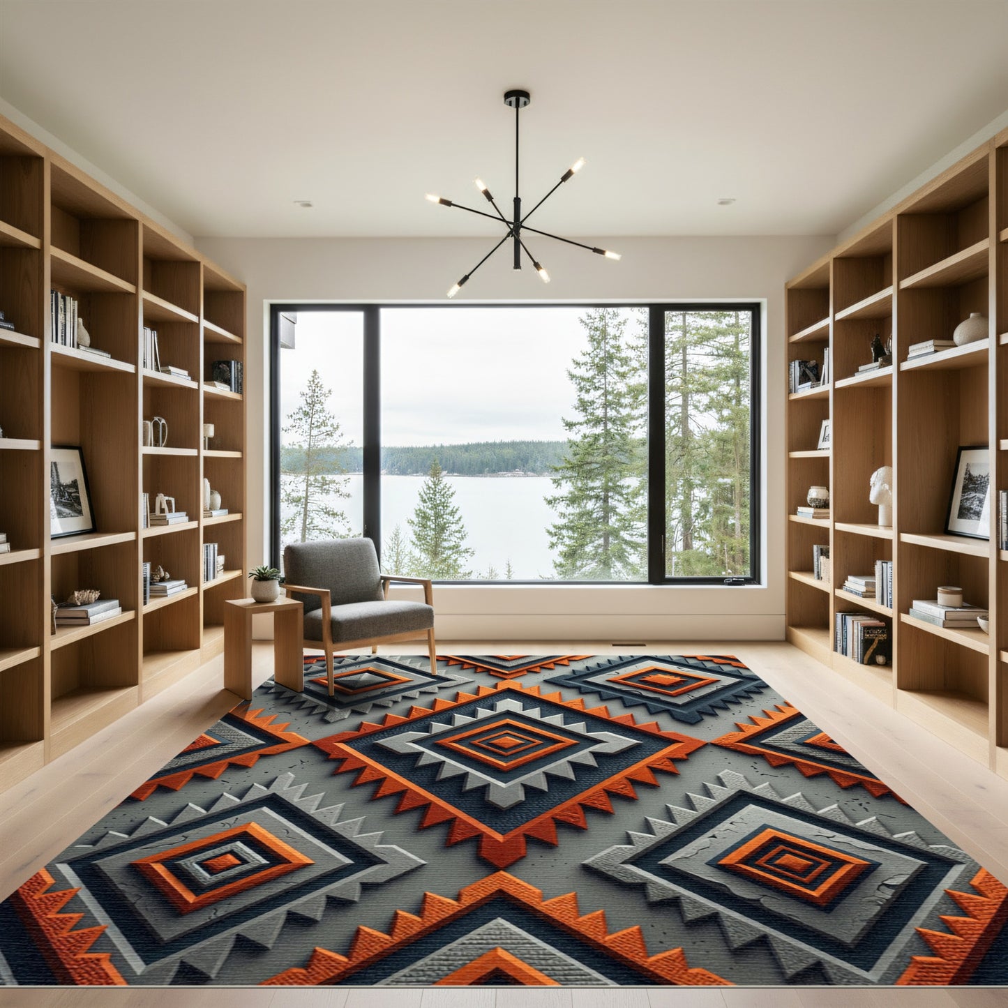 Orange Gray Raised Diamond Tribal Rug