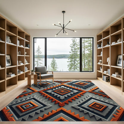 Orange Gray Raised Diamond Tribal Rug