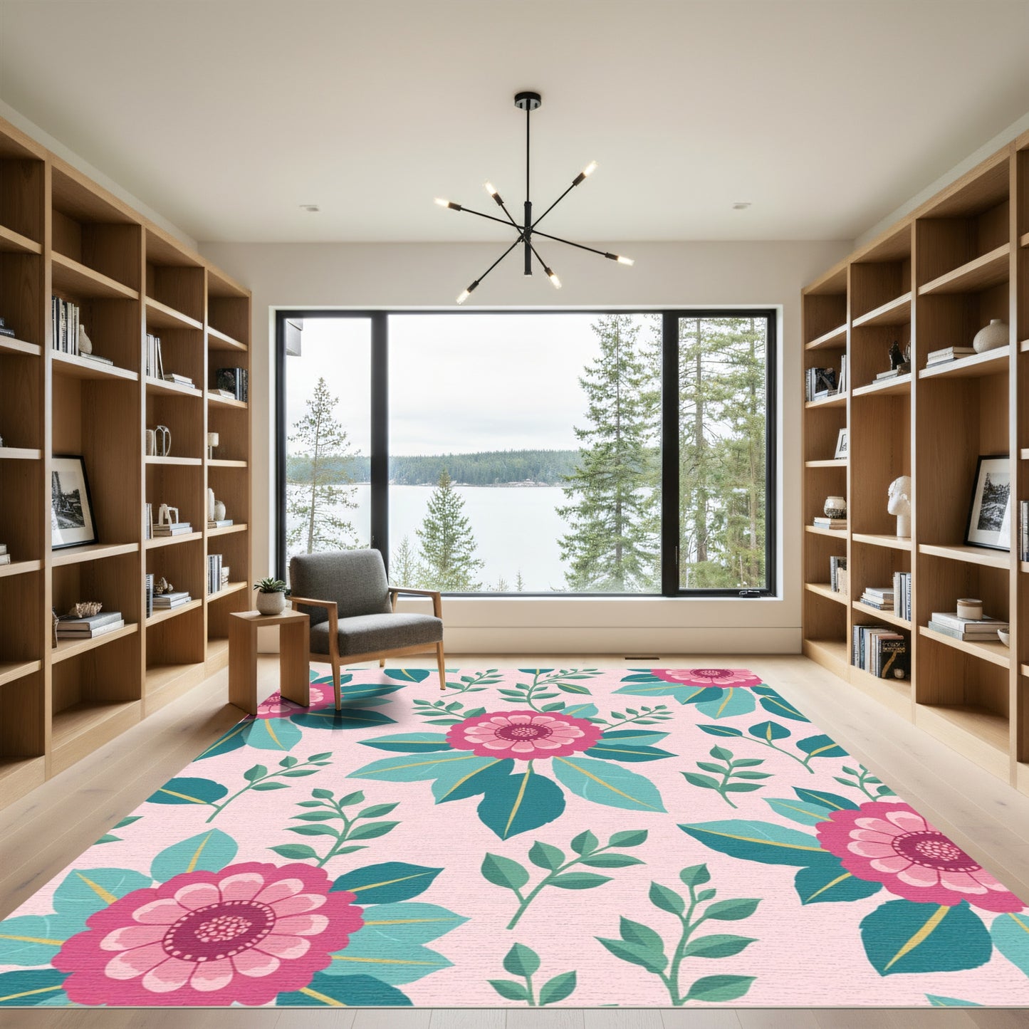 Pink Bloom Leafy Garden Rug